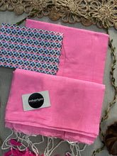 Baby Pink Handloom Cotton Saree With Butti Print Blouse